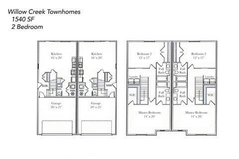 Floor plan for 2 beds, 2.5 baths, 1540 sqft